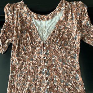 Free People Ruched Short Sleeve Button Down Top